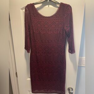 Long sleeved maroon lace dress